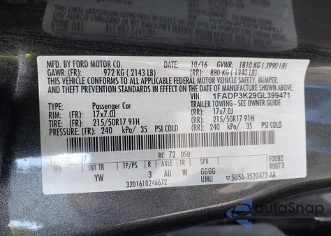 2016 Ford Focus Se from USA, damaged, VIN 1FADP3K29GL399471